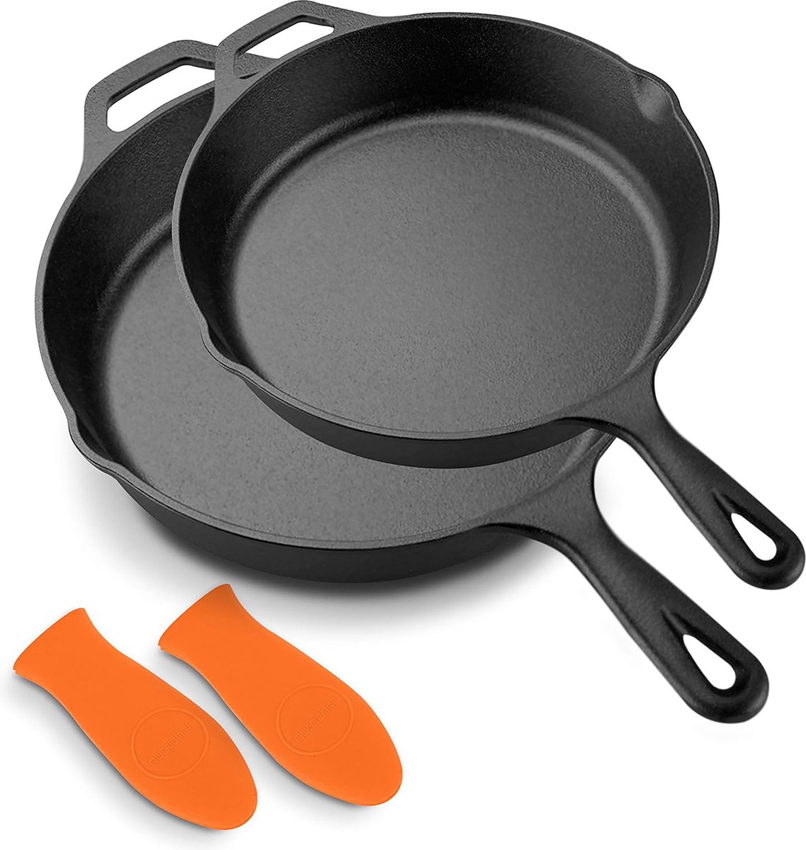 NutriChef, Koekenpannen, 25 cm & 30 cm Voorbehandelde Gietijzeren Koekenpannen -Duurzame Anti-Aanbak Koekenpannen-Koel-Aanvoelende Siliconen Handgreep-Gietijzeren Skillet-Geschikt voor alle Soorten Kookplaten