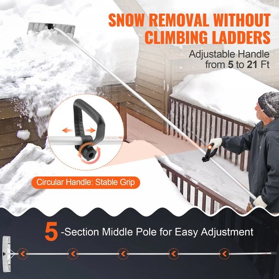 Vevor Sneeuw Hark - 635cm Aluminium - Dakbescherming - Antslip Handgereedschap - Verstelbare Hark Voor Dak - Huis Gereedschap — afbeelding 5
