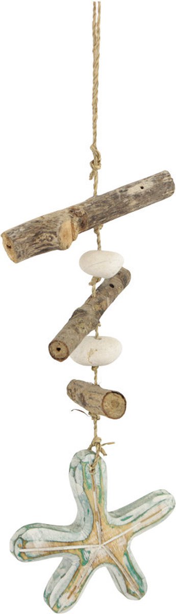 Hanger hout zeester/stokjes blauw