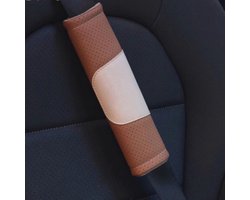 Luxe Gordelcover - Bruin Leather Look - Zachte Gordel Hoes Beschermer - Ook voor Kinderen - Geschikt voor alle automerken/ universeel - Auto Accessoires - Gordelhoes Gordelbeschermer