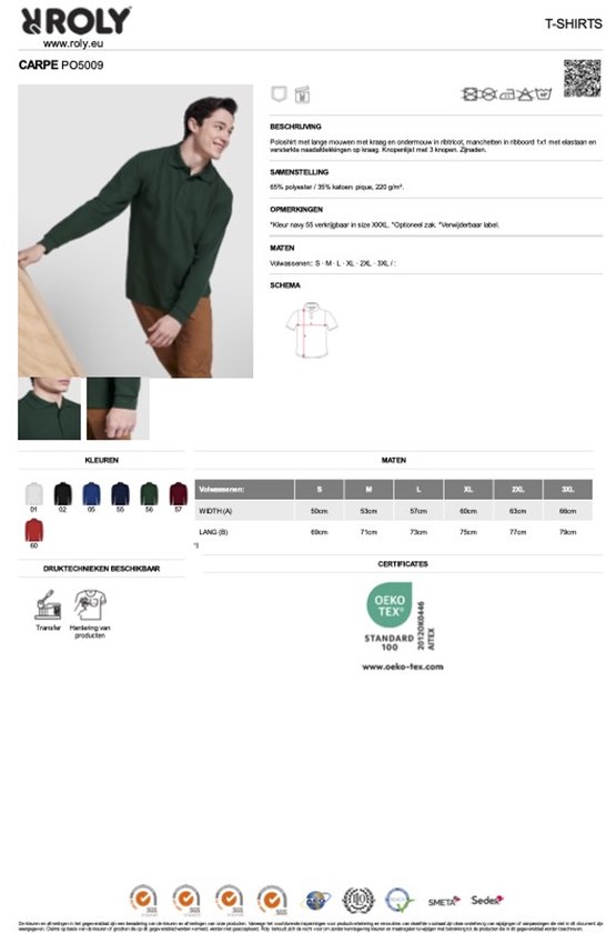 Zwart Poloshirt Effen met lange mouwen Carpe merk Roly maat M