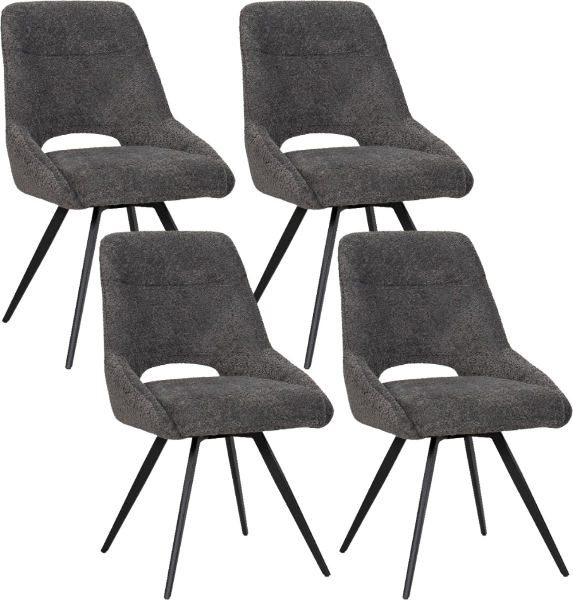 BukkitBow Eetkamerstoel / Keukenstoel - Geschikt als Make-up Stoel - Chenille & Metalen Onderstel - Chenille Stof - Donker Grijs - 4 Stuks