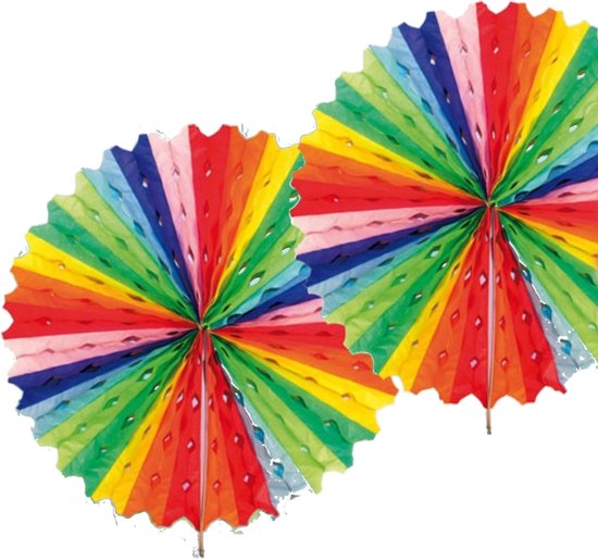 Decoratie waaier van papier - 5x - Honeycomb - regenboog - Dia 45 cm - Feest versiering