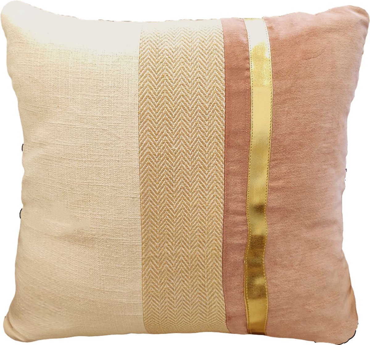 Urbane Hide Kussenhoes 45 X 45 cm | Kussensloop | Gestreepte Patchwork Kussenhoes | Katoen, Velvet | Roze | met rits | Wonen |Woonaccessoires | Sierkussenhoes Beige, Roze
