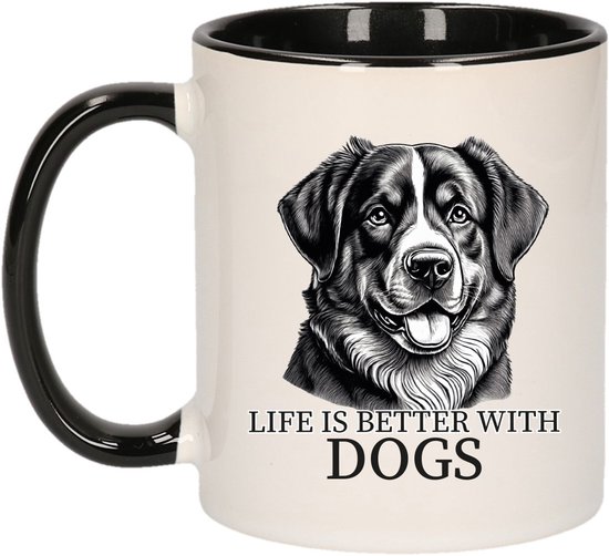 Mug cadeau Bellatio Decorations pour amoureux des chiens - Bouvier Berner - noir - céramique - 300 ml
