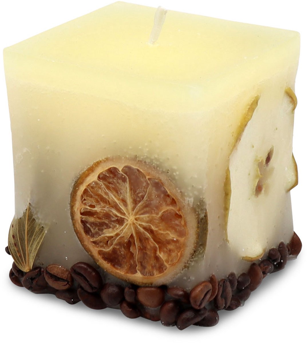 Potpourri geurkaars VANILLE met een zachte noot van sinasappel en koffie - 7x7x8 cm handgemaakte geurkaars