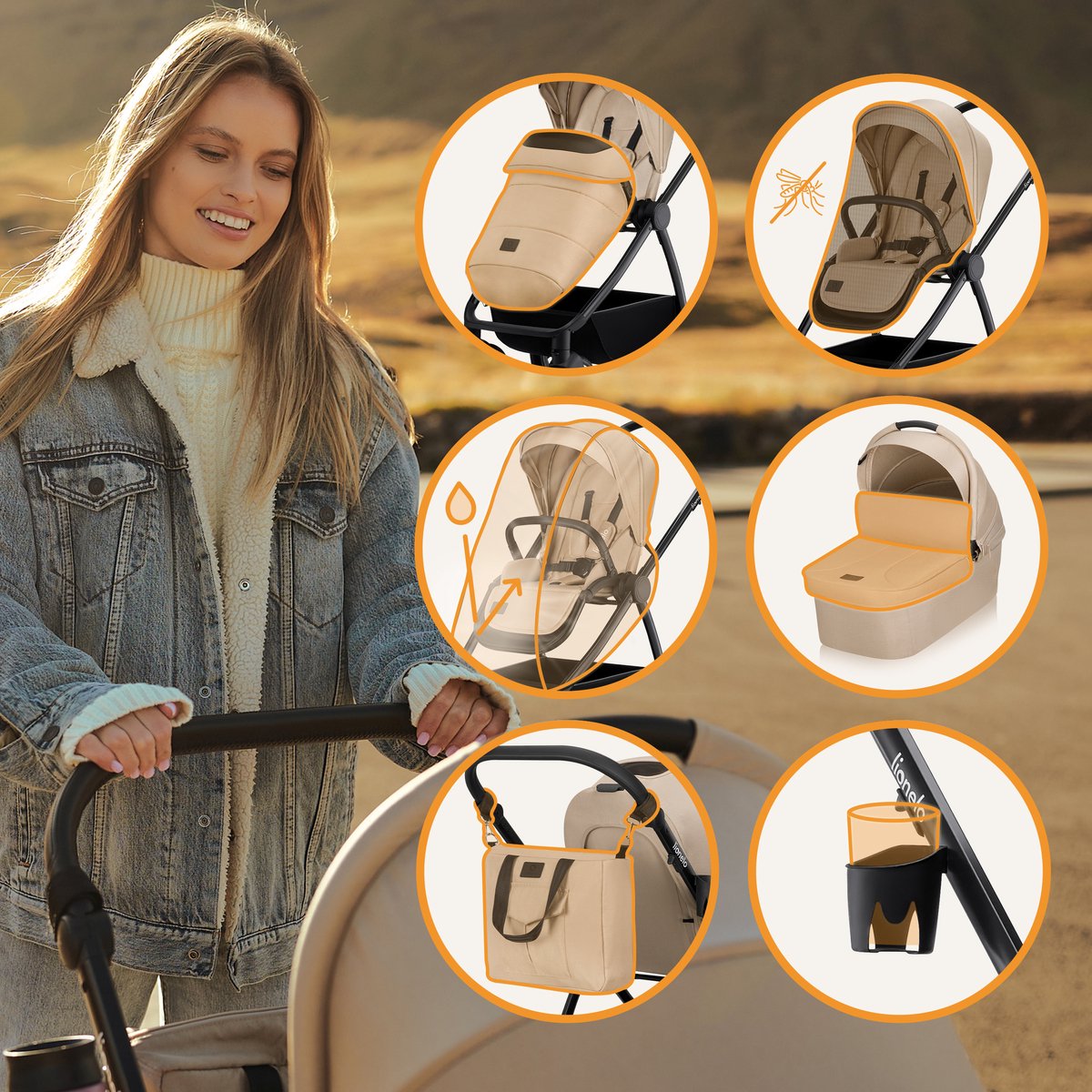 Lionelo Meril 3in1 Kinderwagen - Buggy – XL Reiswieg, Wandelwagen & ADAC-gecertificeerd Autostoeltje – All-Terrain Wielen – Compleet Accessoireset – UPF50+ thumbnail 4
