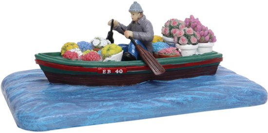 Santaville - Man in Boat with Flowers Polyresin 18cm