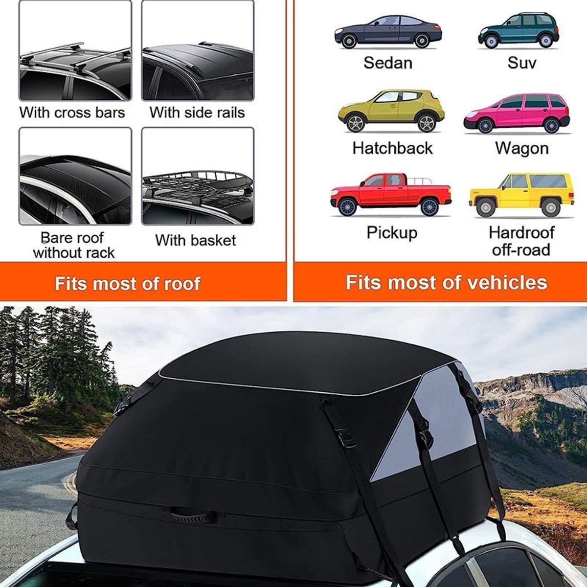 Dakkoffer set met cijferslot & tas & deurhaken- Inclusief antislipmat - 600liter (Maat M)-waterdichte-auto-daktas-flexibele-dakkoffer-zwart-oxford-1000D-pvc-binnenvoering-met-dakdrager-dakkoffer-opvouwbaar-130*100*45cm – foto 4