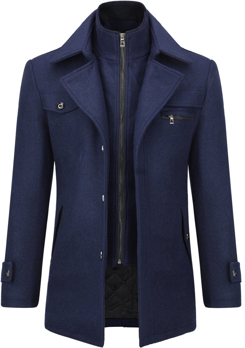 ALLTHEMEN Heren Korte Jas met Opstaande Kraag Mantel - Wollen Winterjas Business - XS