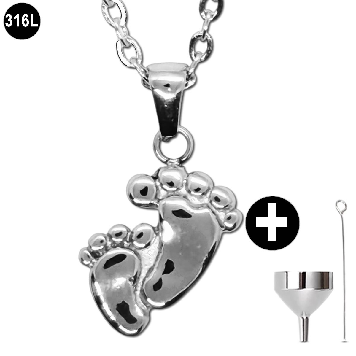 Ashanger - Ashouder - Kinder Voetjes - incl Verstelbare Ketting 46 tm 52cm en vulsetje - Asketting - As sieraad - 316L Edelstaal