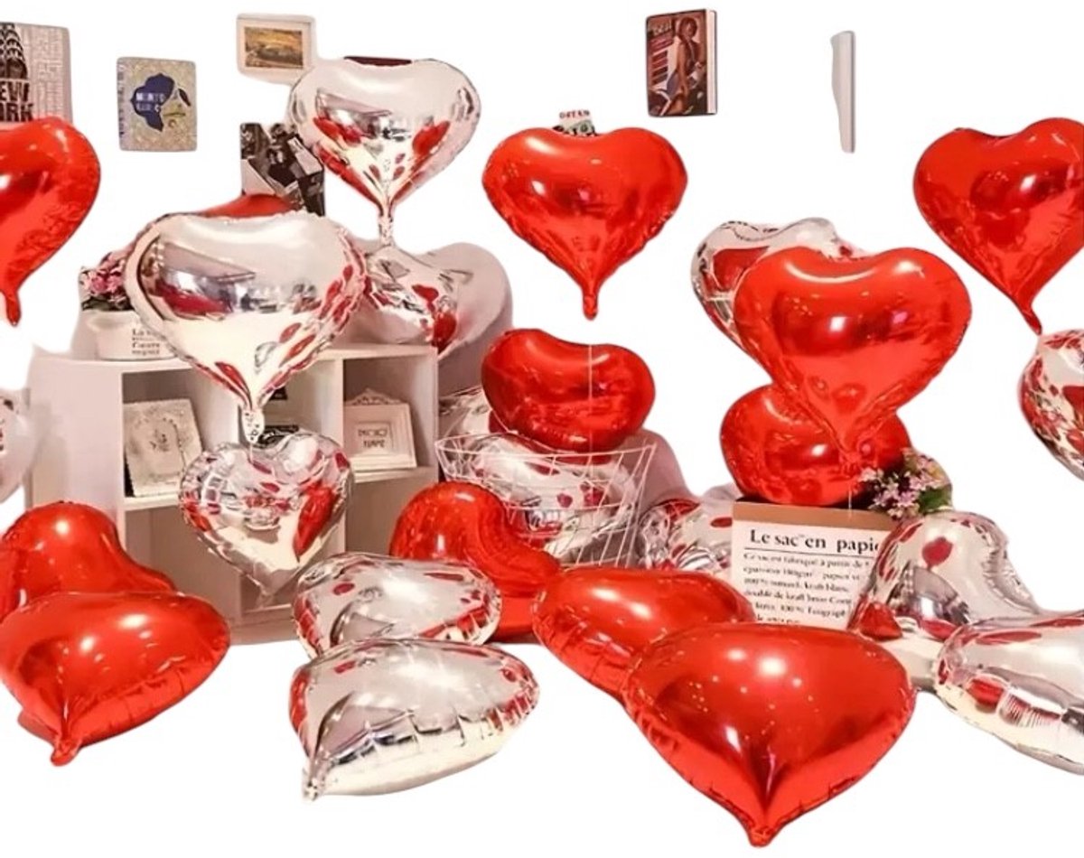 Folie Ballon Hart 10 stuks ( 5 Rode en 5 Zilver ) 45cm