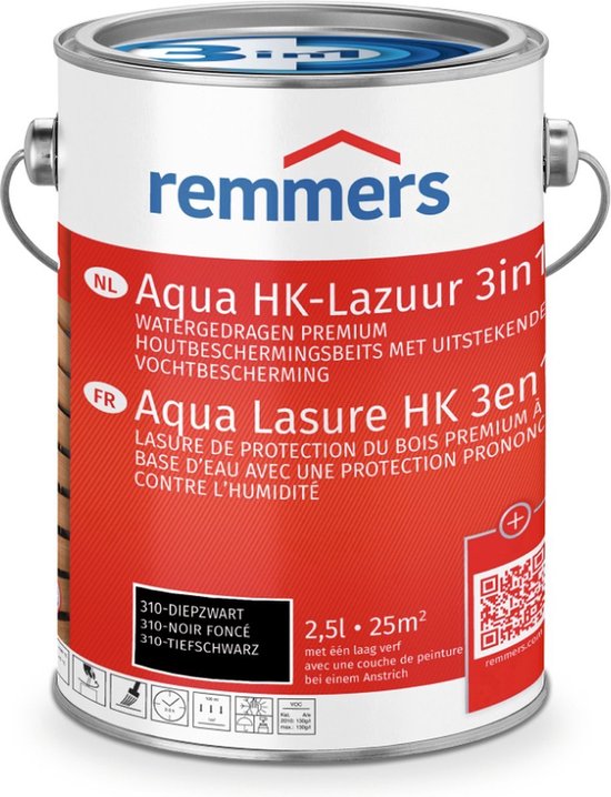 Remmers HK lazuur 3 in 1 plus diep zwart 0,75 liter