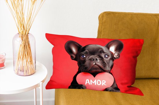 Coussins Coussins décoratifs - Oreillers de salon - 50x30 cm - Amor - Chien - Cœur - Rouge