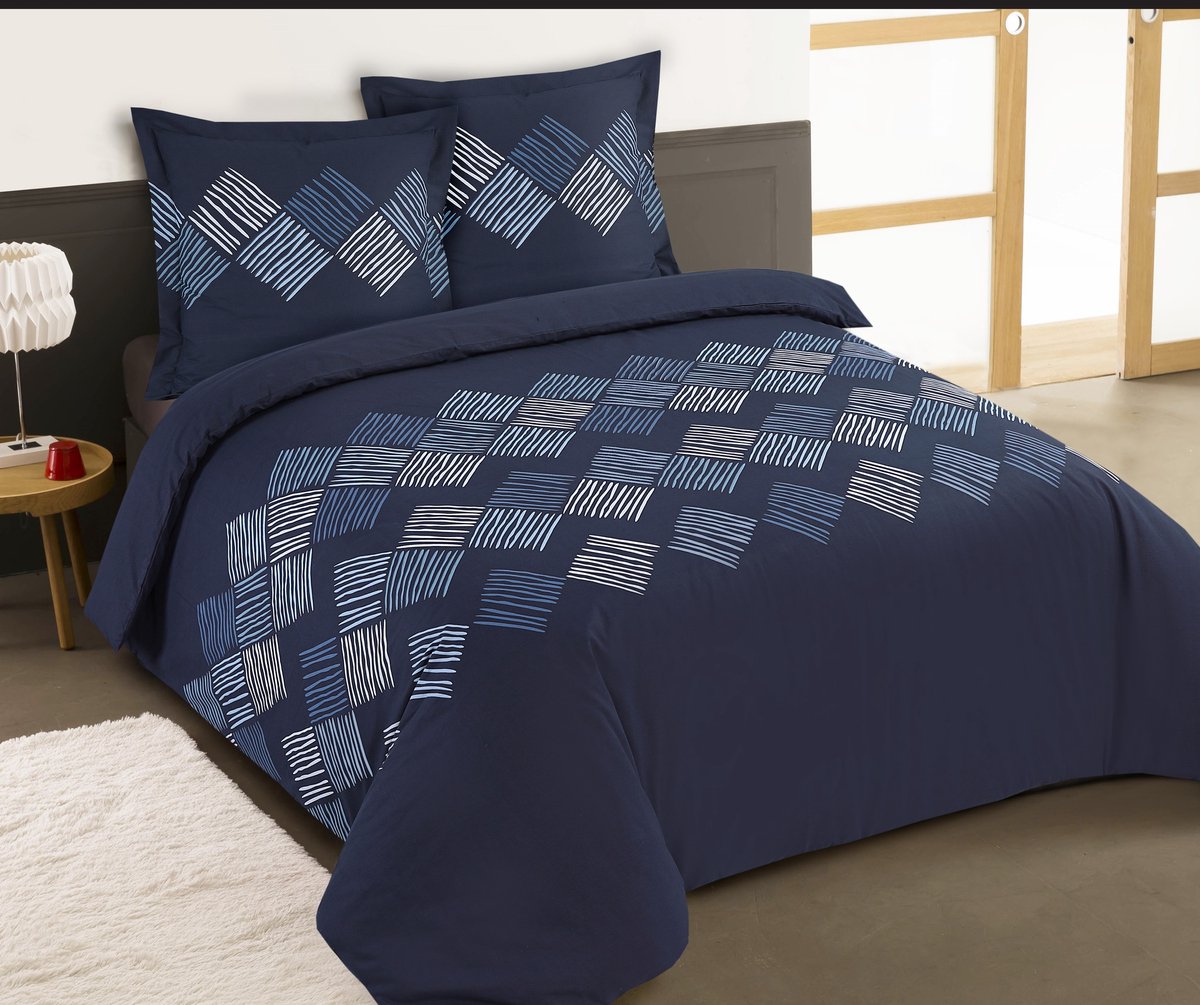 VISION Nora Dekbedovertrekset - 100% katoen: zacht en soepel - Tweepersoons - Dekbedovertrek 200 x 200 cm met 2 bijhorende slopen - Blauw - Oekotex gecertificeerd