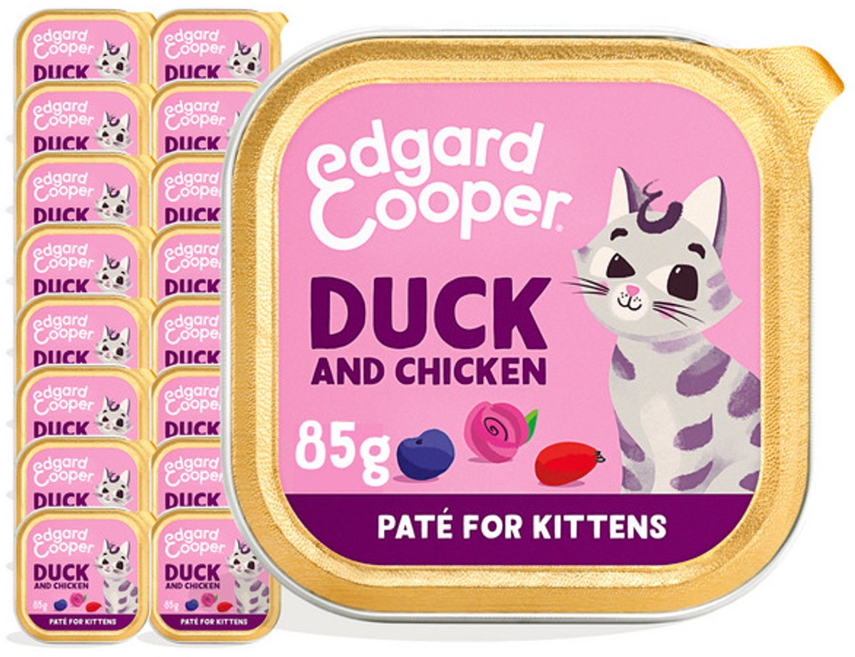 16x Edgard&Cooper Kattenvoer Kitten Pate Eend - Kip 85 gr
