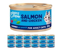 Edgard & Cooper Kattenvoer Graanvrij Natvoer voor Katten Gesteriliseerde of Actieve Kat Natuurlijke Stukjes in Saus 85g x 18 Verse Zalm & Kip, Smakelijk en Uitgebalanceerd, Vers Vlees