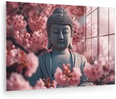 MuchoWow® Peinture sur verre 120x80 cm - Peinture sur verre - Bouddha - Image - Sakura - Bouddha - Fleur de cerisier - Photo sur verre acrylique - Décoration murale salon - Décoration murale chambre - Peintures