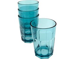 4 Kunststof Drinkglazen - 390ml - Blauw Transparant - BPA Vrij - 9x9x11cm