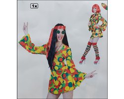 Carnavals jurk rood/geel/groen hippy mt.M - Carnaval optocht thema feest party fun