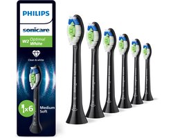 Philips Sonicare Optimal White W2 – Opzetborstels voor Elektrische Tandenborstel – Zwart – Verpakking van 6 - Wittere tanden - HX6066/88