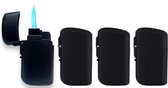 JET FLAME - 4x turbo wind aanstekers - Matt Black - navulbaar- verstelbaar vlam - TOM