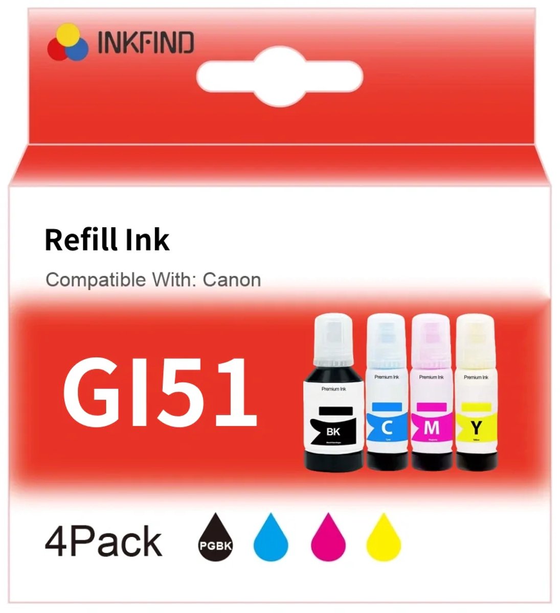 INKFIND GI51 GI41 inkt geschikt voor CanonGI51 CanonGI-51 Canon GI51 Canon GI-51 CanonGI41 CanonGI-41 Canon GI41 Canon GI-41 Megatank 4-kleuren multipack voor Canon PIXMA G1520 G1560 G2520 G2560 G3520 G3560 Canon PIXMA G1420 G2420 G2460 G3420 G3460