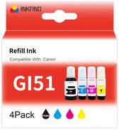 INKFIND GI51 GI41 inkt geschikt voor CanonGI51 CanonGI-51 Canon GI51 Canon GI-51 CanonGI41 CanonGI-41 Canon GI41 Canon GI-41 Megatank 4-kleuren multipack voor Canon PIXMA G1520 G1560 G2520 G2560 G3520 G3560 Canon PIXMA G1420 G2420 G2460 G3420 G3460