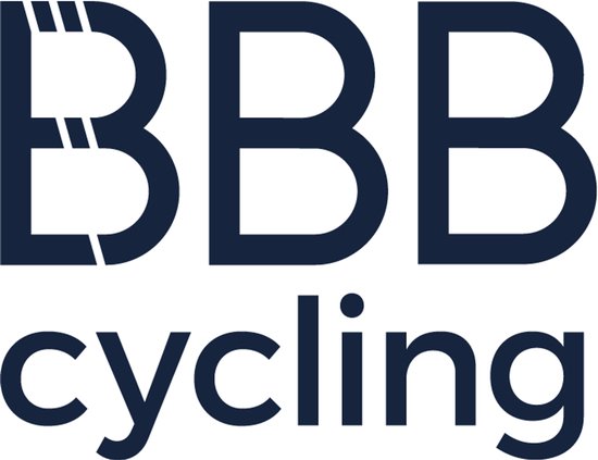 Logo BBB cycling bleu foncé avec des accents de rayures blanches au-dessus de 'cycling'.