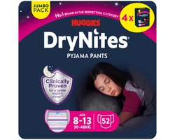 Huggies DryNites luierbroekjes - meisjes - 8 tot 13 jaar (30 - 48 kg) - 52 nachtbroekjes - extra voordeel