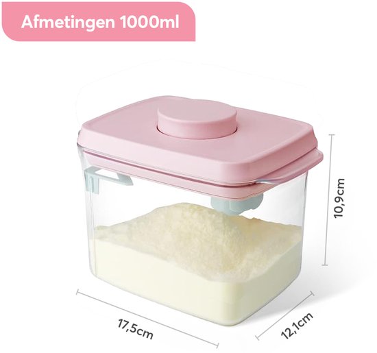 ANKOU 1000 Melkpoeder bewaarbus kleur: roze - Melkpoeder doseerdoos - Babyvoeding opslag - Melkpoeder dispenser| Babyvoeding opslag |voorraad pot met vacuüm deksel inclusief maatschep (5gram poeder) babyvoeding bewaarbox van ANKOU — afbeelding 3