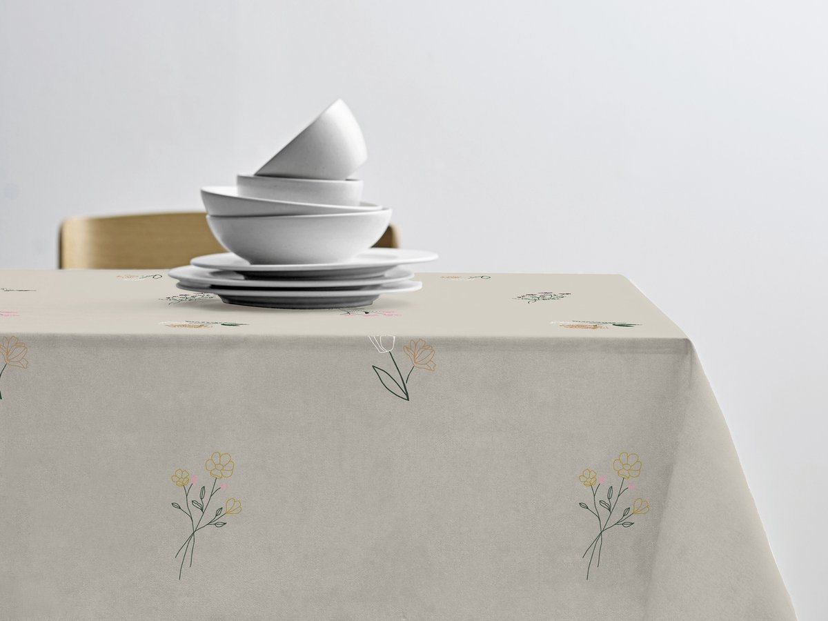 Södahl Charm tafelkleed - 220 x 140 cm - 100% gesponnen polyester - rechthoekig - tafellaken met gebordureerde bloemen - beige