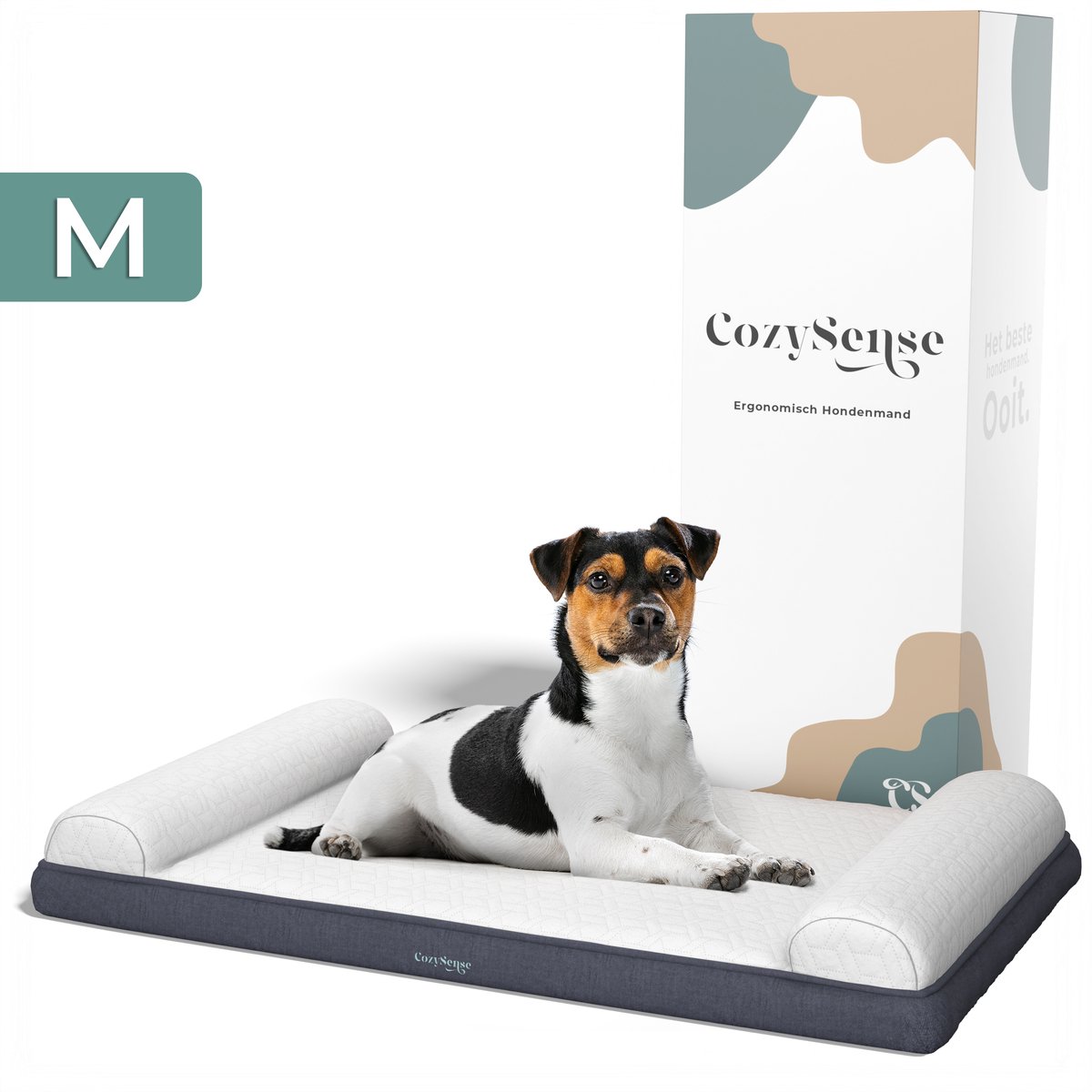 CozySense® Orthopedisch Hondenkussen - 75 X 45 cm - Maat M - Waterdicht - Geschikt Als Benchkussen & Hondenbed - Wasbare Hoes - Wit