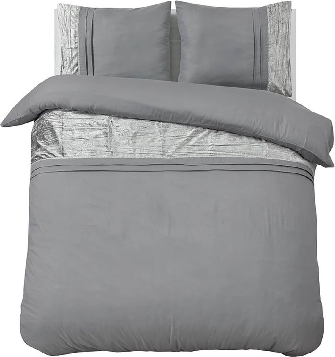 Bedsupplies Dekbedovertrek Tokyo - 240x200/220 - Grijs Met Velvet Band