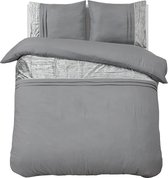 Housse de couette Tokyo - 240 x 200/220 cm - Grijs avec bande en velours