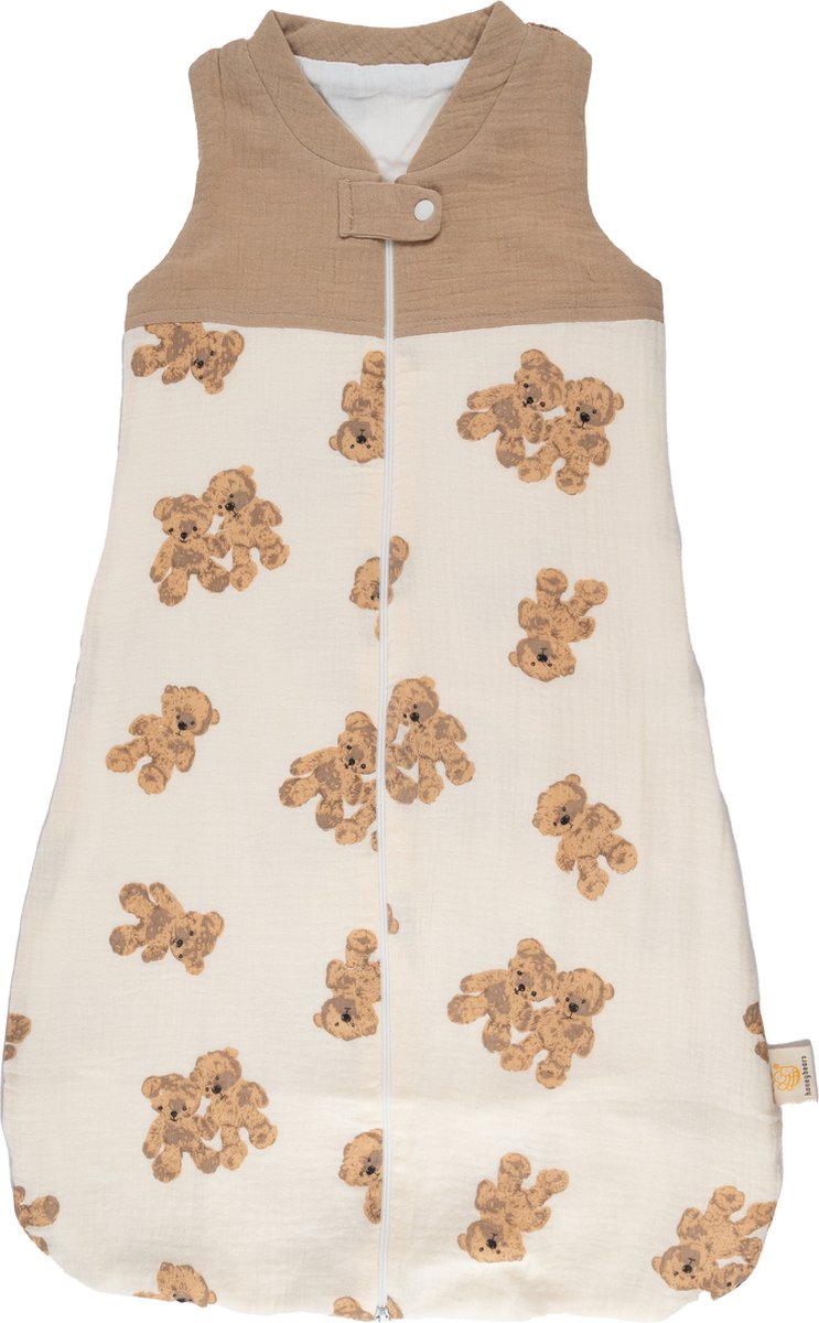 Honeybears Hydrofiele Slaapzak – Slaapzak baby - Baby slaapzak 70 cm – Beige met beertjes - 0-6 maanden