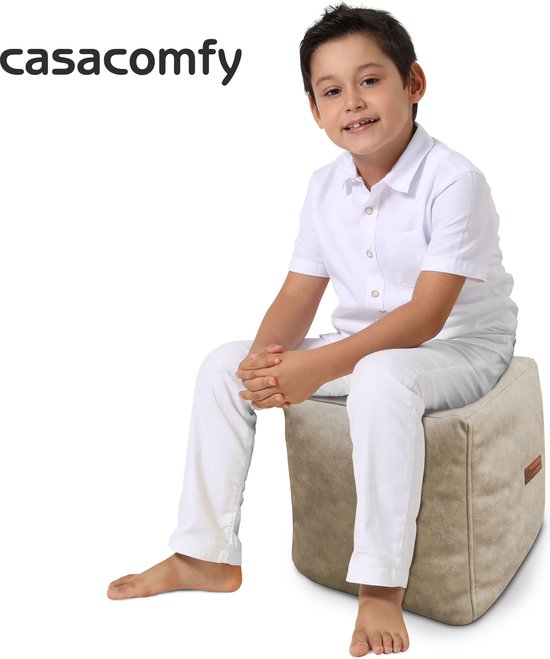 Casacomfy ModiBox – Pouf Carré – Latte – Repose-pieds – Aspect cuir