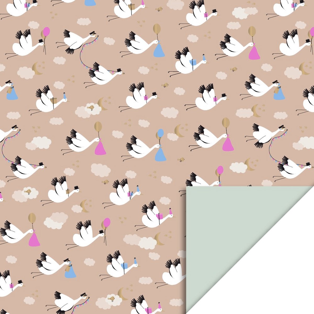 HOP - Cadeaupapier 70 cm - Baby Bird Beige - Pistache