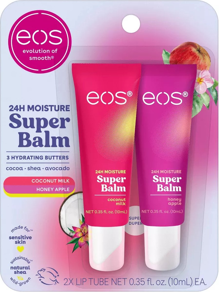 eos 24H Moisture Lip Balm – Coconut Milk & Honey Apple – 2 Stuks
