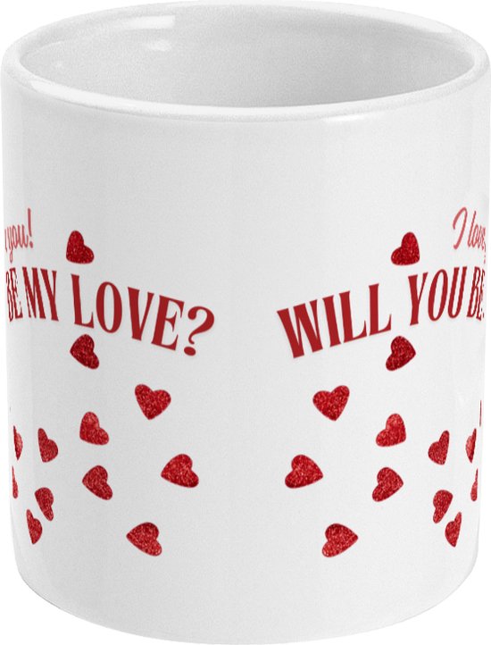 Je t'aime! VEUX-TU ÊTRE MON AMOUR ? est une tasse en céramique blanche avec un texte rouge et des coeurs rouges Cadeau romantique Cadeau d'amour Cadeau de Saint-Valentin Déclaration d'amour - Rouge