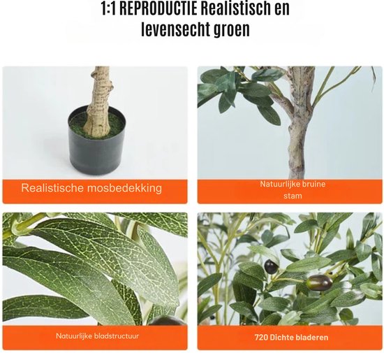 VEVOR Kunstboom 155 cm Groen Kunstplant PE Hoge Olijfboom met Pot 150 x 125 mm Kunstmatige Plant Decoratie voor Thuis Kantoor Hotel Winkelcentra Binnen Buiten