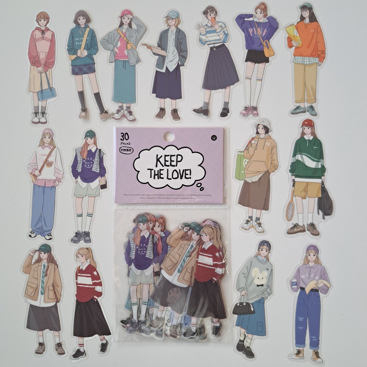 Girl stickers - Meisjes - transparante stickers - 30 stuks - Scrapbook - Bullet journal stickers - Roze - Outfit - laptop stickers - Stickers volwassenen en kinderen