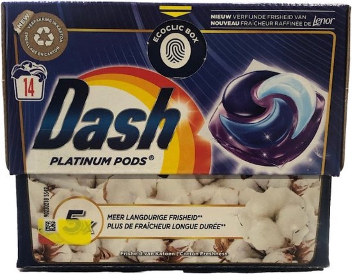 Goedkoopste Dash Platinum - Wasmiddel Capsules - Witte en Gekleurde Was - Frisheid van Katoen - 14 Wasbeurten
