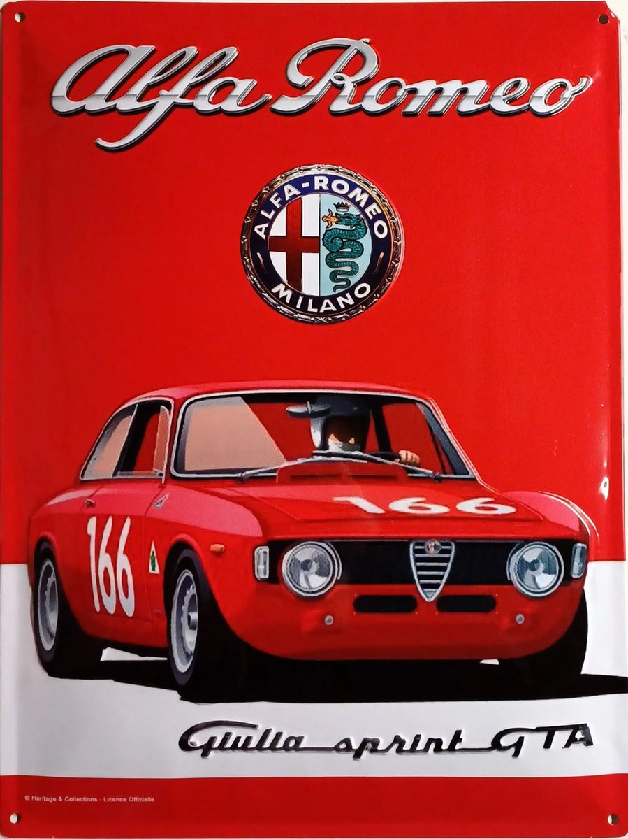 Alfa Romeo Giulia Sprint GTA. Metalen wandbord in reliëf 20 x 30 cm.