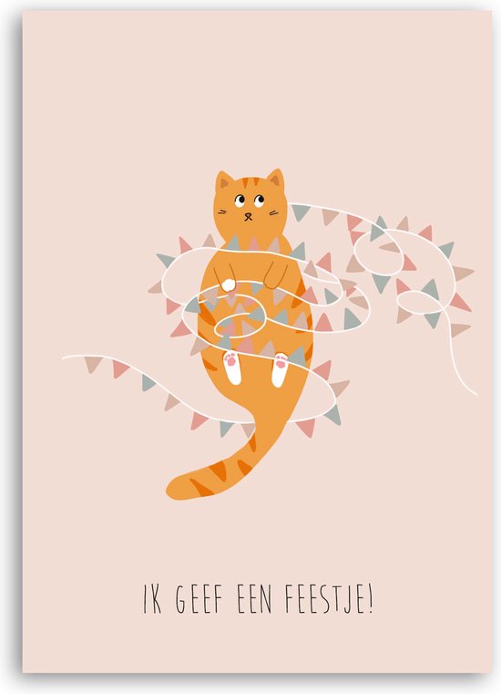 Invitation fête d'enfants - 12 pièces - Carte unique - Illustration chat fête anniversaire