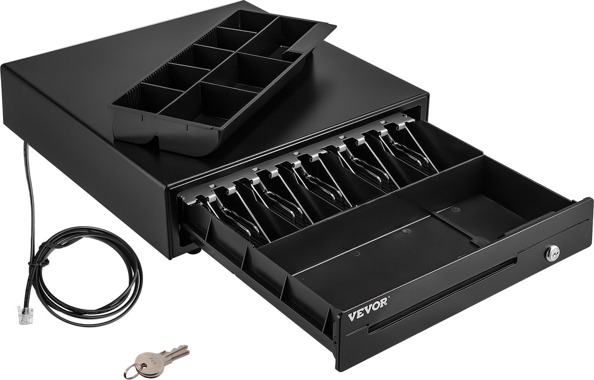 VEVOR Kassalade, 16 inch 12 V Kassa Inzetbak, Register Invoegen Lade voor POS-systeem met 5 Bill 8 Coin, Verwijderbaar Muntvak en 2 Sleutels, RJ11/RJ12-kabel voor Supermarkt Bar Coffeeshop Restaurant