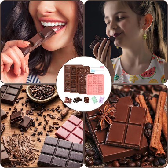 Kabwea Chocolade Reepvorm Diep Met 100 Stuks Zakjes, Chocoladevorm Siliconen, Siliconen Vorm Chocolade (10 Snaps