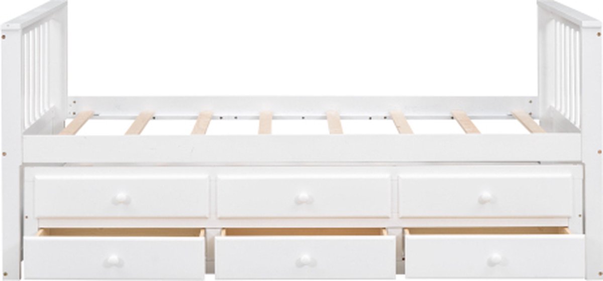 Gotagee 90x200cm (90x190cm) eenpersoonsbedden, kinderbedden, slaapbank met uitschuifbaar bed en drie lades, wit