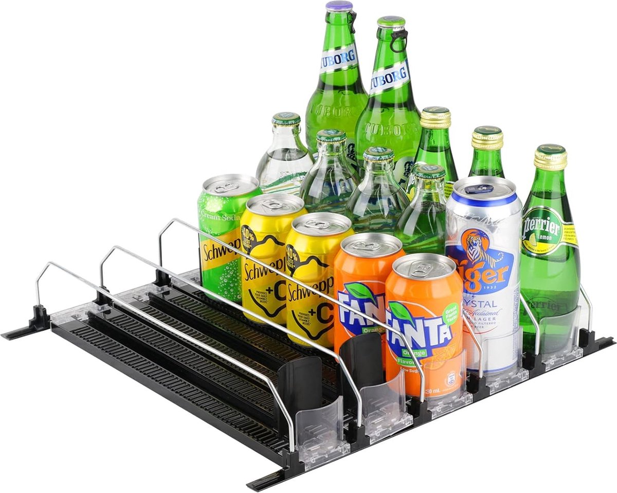 Goodivery ® Koelkastorganizer, blikjes, zelfvoorzienende koelkastorganizerset (380 mm x 5) voor blikjes, kan worden aangepast aan de breedte van de dranken, koelkastorganizer, blikjesorganizer, koelkast