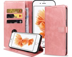 Geschikt voor iPhone 6/6s Telefoonhoesje Kunstleer met Magnetisch lipje en Pasjeshouder Book Case met Klepje - Roze - Smartphonica geschikt voor iPhone 6/6s